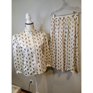 Vintage That's Me Size 3/4 Women's Skirt Set Novelty Print Button Up Top Midi